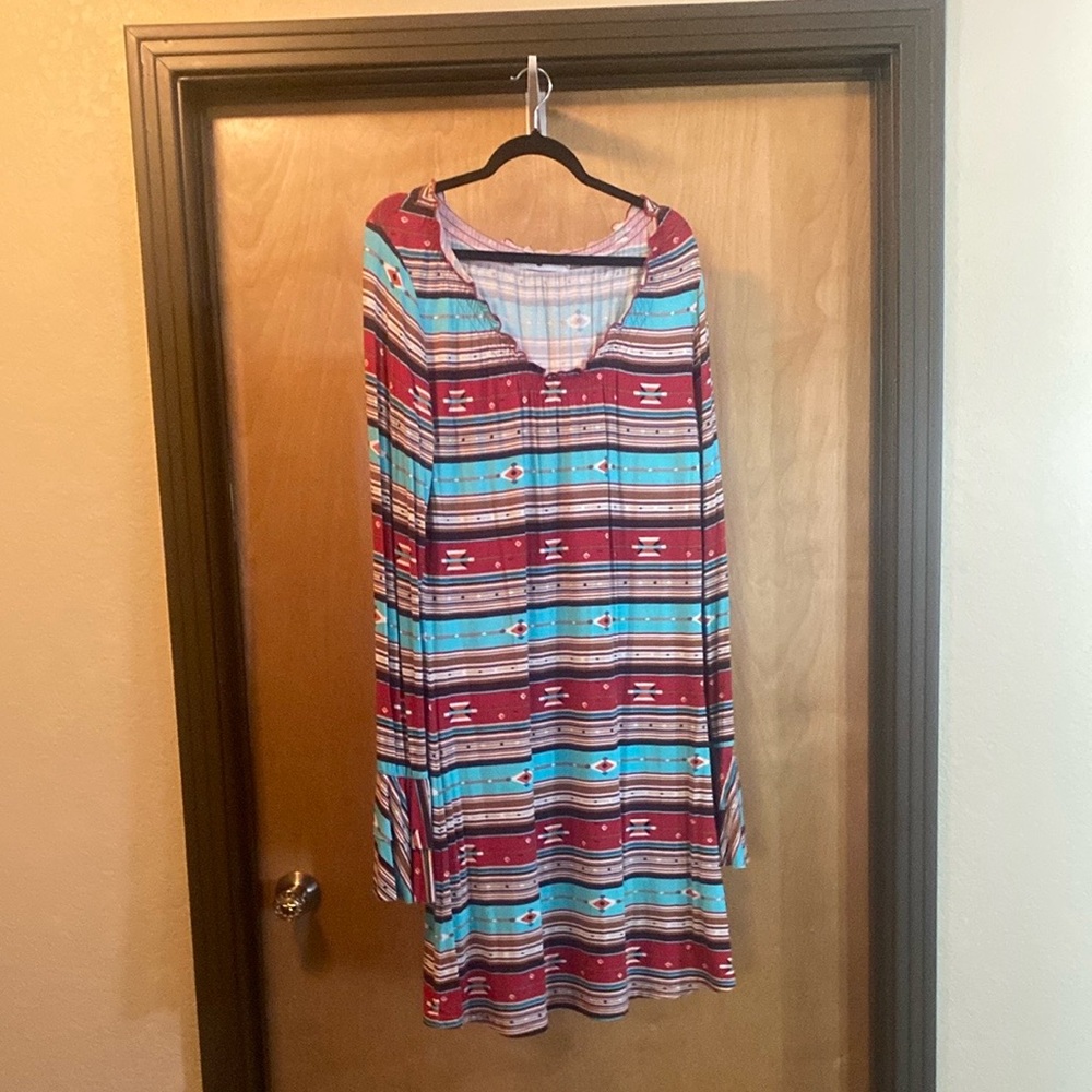 Rancho Estancia Striped Multicolor Long Sleeve Dress; Size XXL